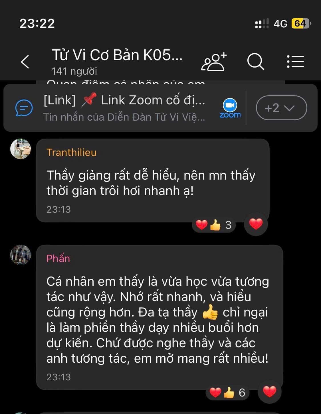 Ảnh chụp màn hình lời cảm nhận của Phấn